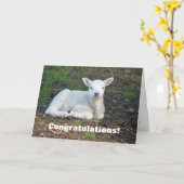 かわいい白い子羊のお祝いの洗礼 カード (黄色い花)