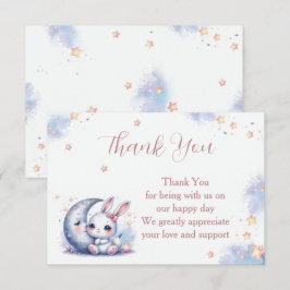 かわいい白い小さなウサギと三日月銀の月 サンキューカード