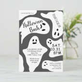 かわいい白い幽霊たちグレーの形ハロウィーンバッシュ 招待状 (スタンド正面)