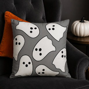 かわいい白い幽霊の模様 グレー ハロウィン クッション