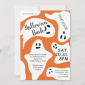 かわいい白い幽霊オレンジ色の紫ハロウィンバッシュ 招待状 (正面)