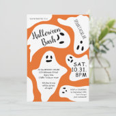 かわいい白い幽霊オレンジ色の紫ハロウィンバッシュ 招待状 (スタンド正面)