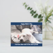 かわいい白い怠け犬と友達の最高のパパの写真 シーズンポストカード (スタンド正面)