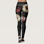 かわいい白い愛の花花の柄ブラック レギンス (裏面)
