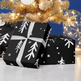 かわいい白い木のイラストクリスマスパターン ラッピングペーパー