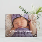 かわいい白い枠写真誕生のお知らせ 案内状 (スタンド正面)