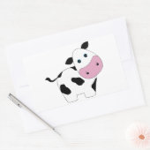 かわいい白い牛 長方形シール (封筒)