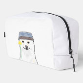 かわいい白い犬が帽子をかぶって黄色い花を持っている D ドップキット (右コーナー)