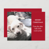 かわいい白い犬とパパ赤のクリスマス シーズンポストカード (正面/裏面)