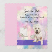 かわいい白い犬と一緒にSave the Date 招待状 (正面/裏面)