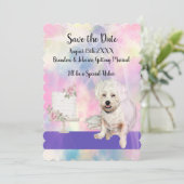 かわいい白い犬と一緒にSave the Date 招待状 (スタンド正面)