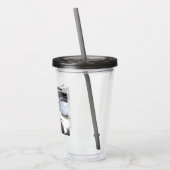 かわいい白い犬のぶら下がった消えパパグレーの写真 アクリルタンブラー (左)