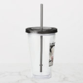 かわいい白い犬のぶら下がった消えパパグレーの写真 アクリルタンブラー (右)