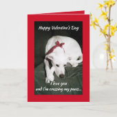 . .かわいい白い犬のバレンタインデーの写真おもしろい カード (黄色い花)