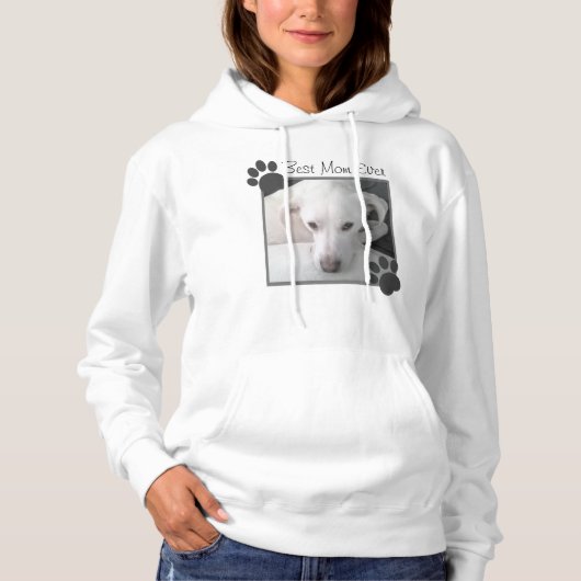 かわいい白い犬の手の母の最高の写真 パーカ (正面)