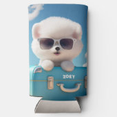 かわいい白い犬の旅行スーツケース 個人名入れ スリム缶クーラー (裏面)