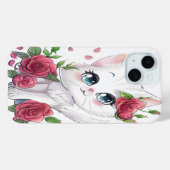 かわいい白い猫とバラiPhoneケース Case-Mate iPhoneケース (裏面 (横))
