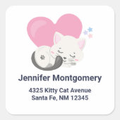 かわいい白い猫の寝ている住所 スクエアシール (正面)