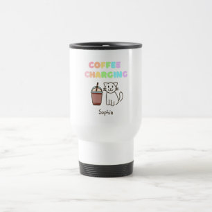 かわいい白い猫&コーヒーカフおもしろいェイン虹 トラベルマグ
