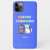 かわいい白い猫&コーヒーカフおもしろいェイン虹 iPhoneケース (裏面)