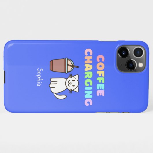 かわいい白い猫&コーヒーカフおもしろいェイン虹 iPhoneケース (裏面横)
