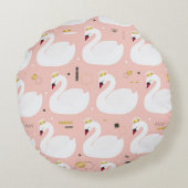 かわいい白い白鳥の継ぎ目のない模様。すべての要素 ラウンドクッション (裏面)