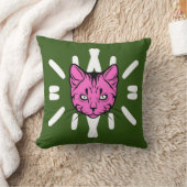かわいい白い縞模様の紫と緑の猫好きペットママ クッション (ブランケット)
