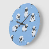 かわいい白い羊:ヴィンテージの子羊。 ラージ壁時計 (傾斜)