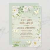 かわいい白い花緑の裏庭の赤ちゃんシャワー 招待状 (正面/裏面)