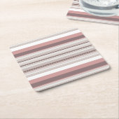 かわいい白い茶色のストライプ スクエアペーパーコースター (アングル)