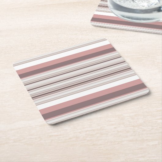 かわいい白い茶色のストライプ スクエアペーパーコースター (アングル)