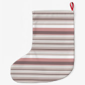 かわいい白い茶色のストライプ ラージクリスマスストッキング (裏面)