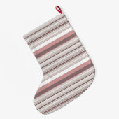 かわいい白い茶色のストライプ ラージクリスマスストッキング (裏面 (吊り時))