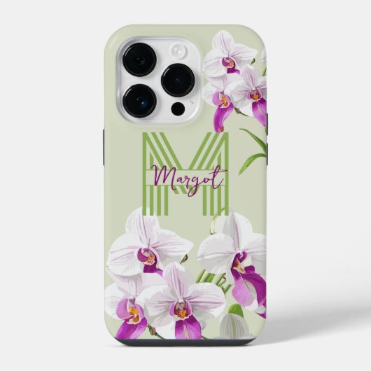 かわいい白い蘭モノグラム iPhoneケース (裏面)