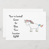 かわいい白い虹のユニコーン 招待状 (正面/裏面)