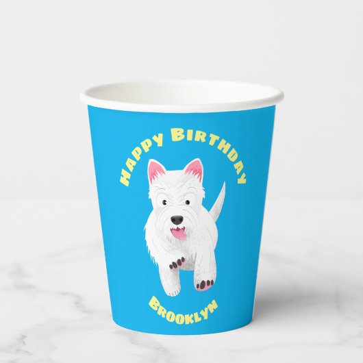 かわいい白い西ハイランドテリアの漫画の誕生日 紙コップ (裏面)
