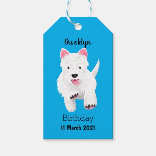 かわいい白い西ハイランドテリアの漫画 ギフトタグ (正面)