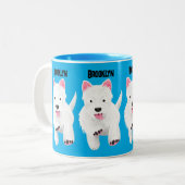 かわいい白い西ハイランドテリアの漫画 ツートーンマグカップ (正面左)