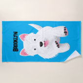 かわいい白い西ハイランドテリアの漫画 ビーチタオル (正面)