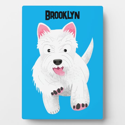 かわいい白い西ハイランドテリアの漫画 フォトプラーク (正面)