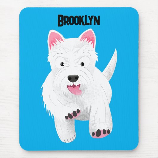 かわいい白い西ハイランドテリアの漫画 マウスパッド (正面)