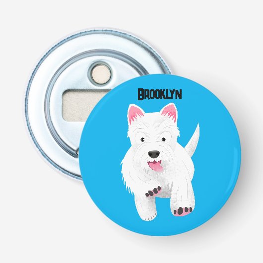 かわいい白い西ハイランドテリアの漫画 栓抜き (正面)