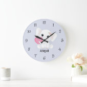 かわいい白い赤ちゃん象 ピンクのハート オーダーネーム ラージ壁時計 (ホーム)