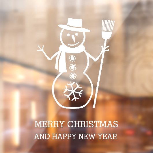 かわいい白い雪だるまと雪片 ウィンドウサイン (シート2)