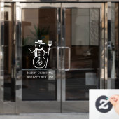 かわいい白い雪だるまと雪片 ウィンドウサイン (オフィスドア)