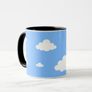 かわいい白い雲のシームレスパターン スカイブルーのコーヒー マグカップ
