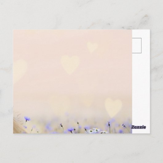 かわいい白い馬 紫の花 フェミニン シック ポストカード (裏面)