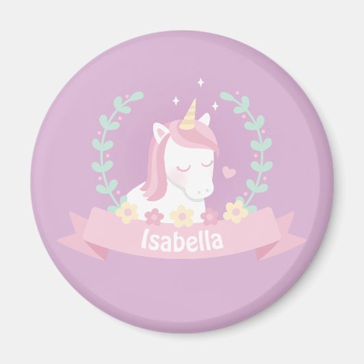 かわいい白い魔法のユニコーン花ガールマグネット マグネット (正面)