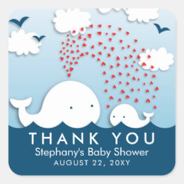 かわいい白い鯨スタイリッシュベビーありがとうシール スクエアシール