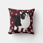かわいい白い黒のバーガンディのペット猫 クッション (正面)